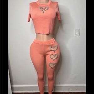 Peach hearts leggings set